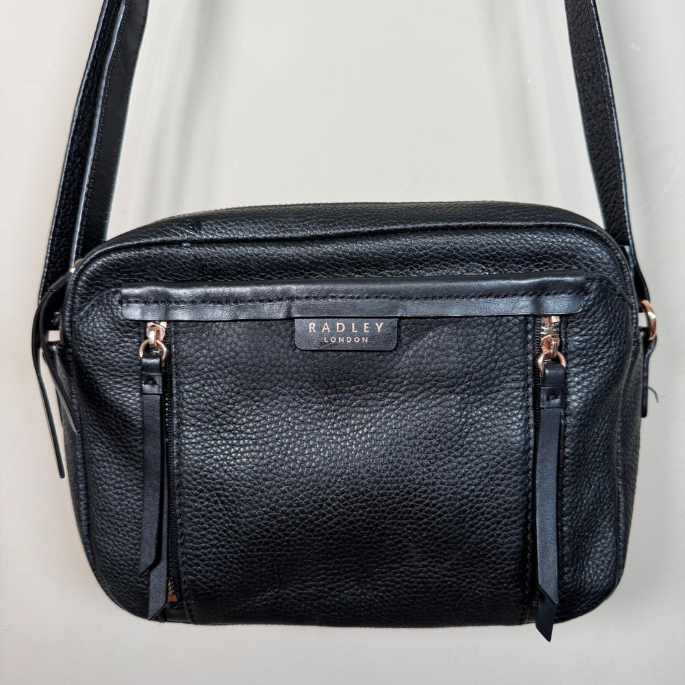Radley London Penhurst Black Pebble Leather Zip Top Medium Crossbody Bag